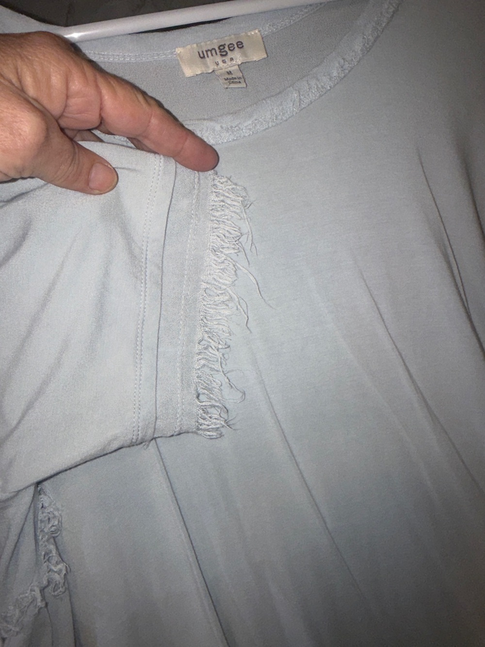 Umgee Pale Blue Frayed Trim Top